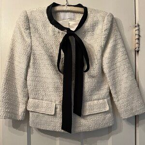 White Tweed Jacket with Black Bow